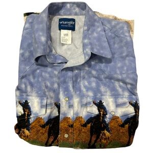 Wrangler VTG 90s Western Cowboy Print AOP Snap Front Short Sleeve Shirt Mens XL